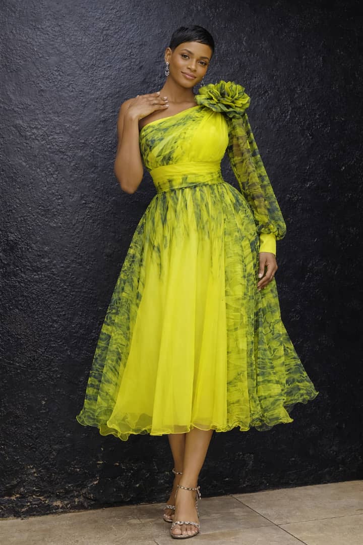 Lemon One Shouldertea Length Gown