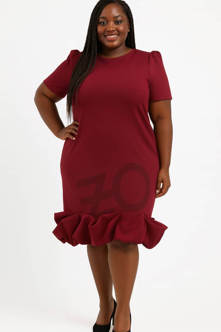 Maroon Ruffle Hem Sheath