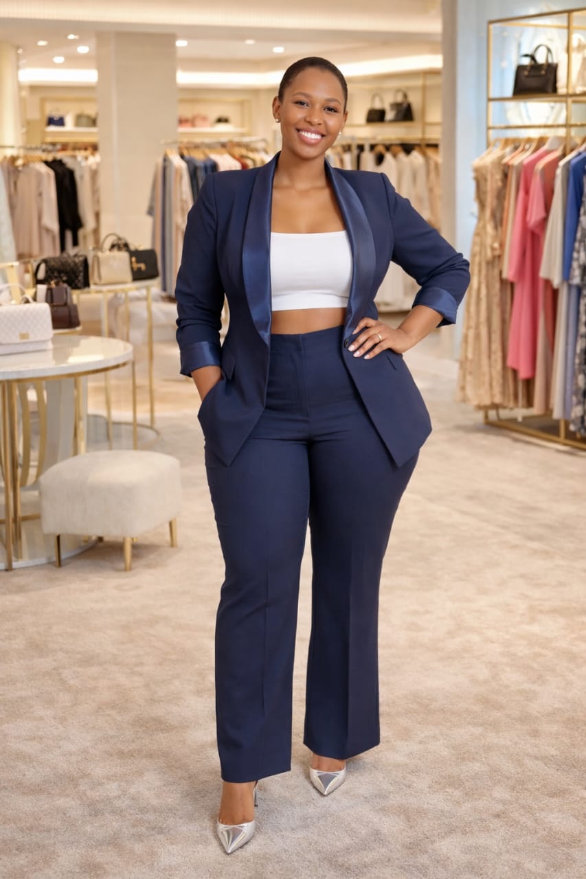 Navy Lapel Pantsuit Strapless