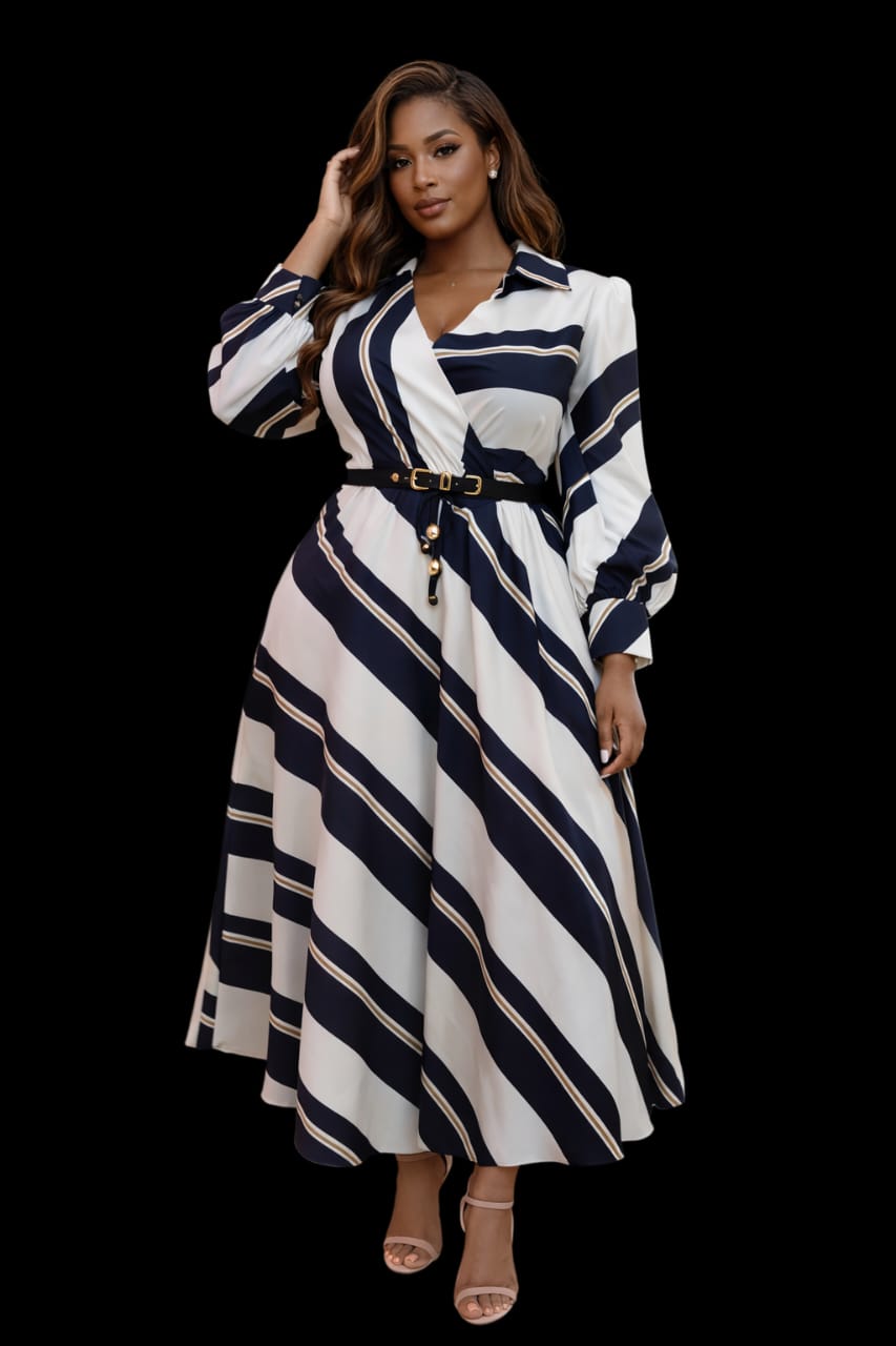 Navy Stripe Wrap Maxi Charm Belt