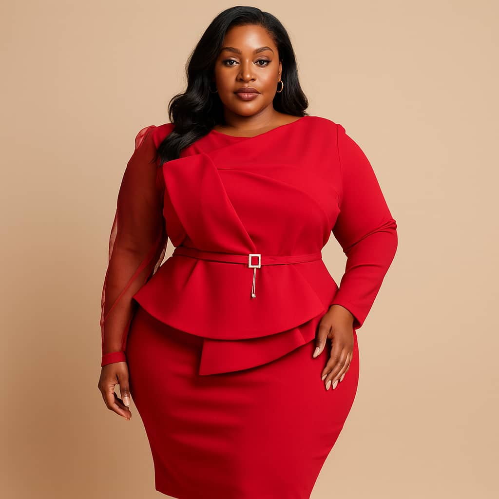 Scarlet Asymmetric Peplum Sheath