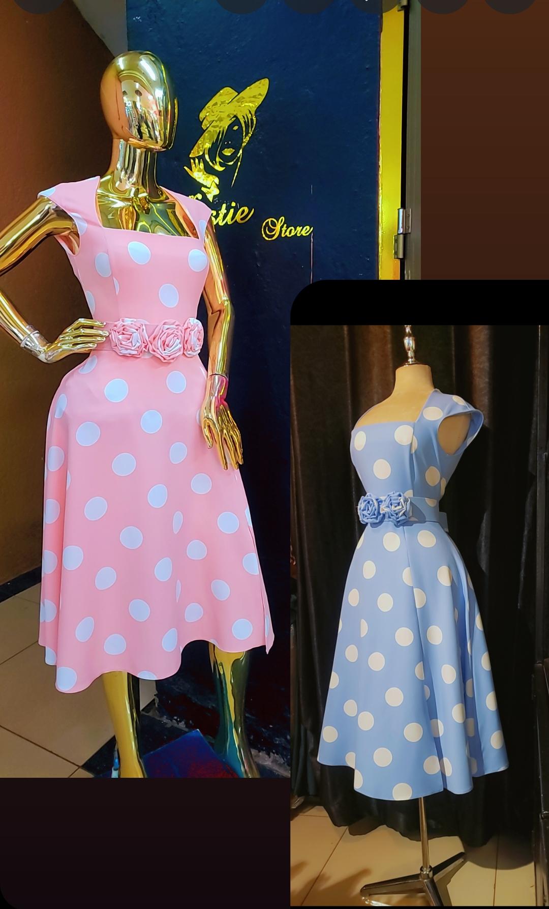 Vintage Rose Belt Dot Midi