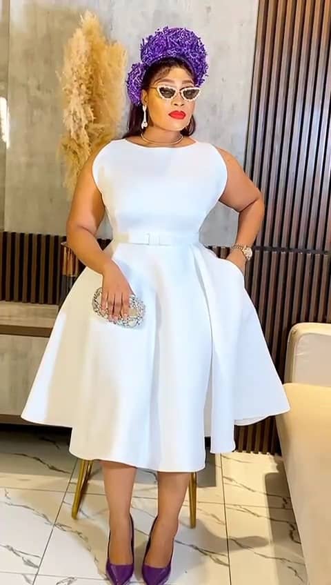 White Pleated Midi Violet Fascinator